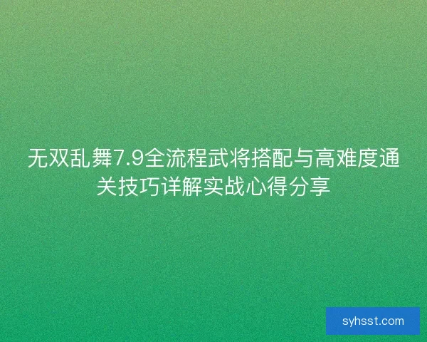 无双乱舞7.9全流程武将搭配与高难度通关技巧详解实战心得分享